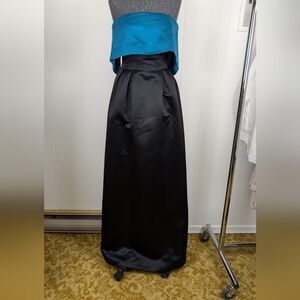 Erin Featherston Long gown satin black and teal  strapless